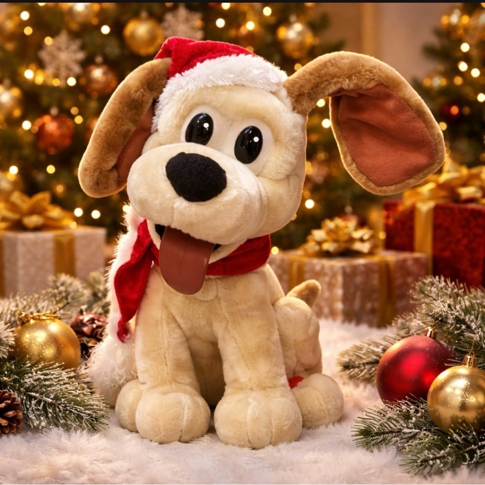 Animated Christmas Hound Dog Plush Tongue Barks "Jingle Bells"